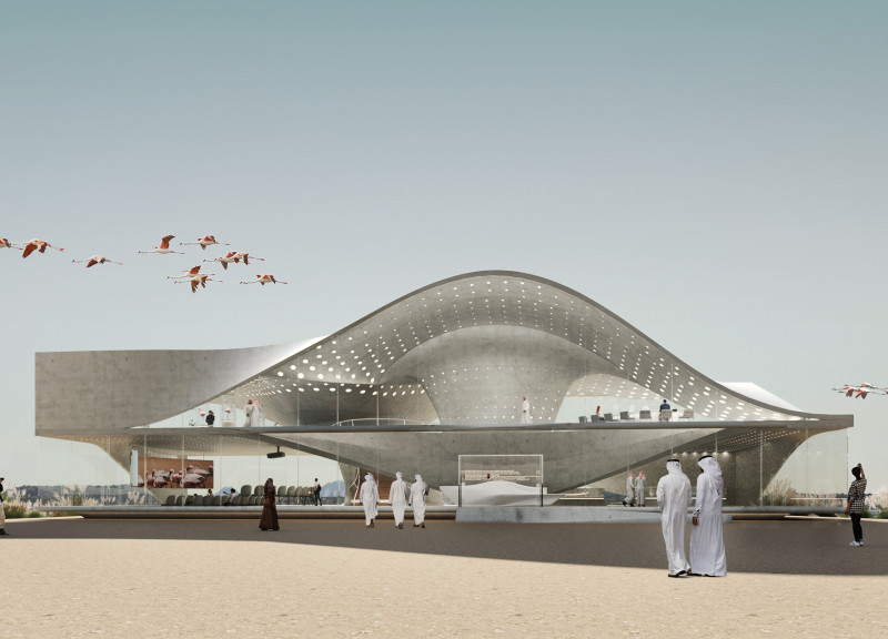 Floating Curvilinear Form with Expansive Glazing Overlooking Wetland