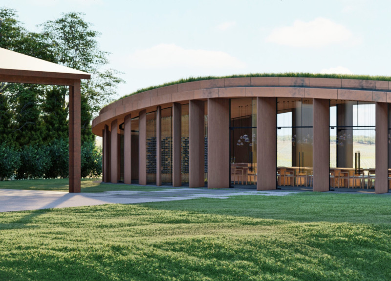Rammed Earth Cylinders and Green Roofs Creating a Connection to the Vineyard