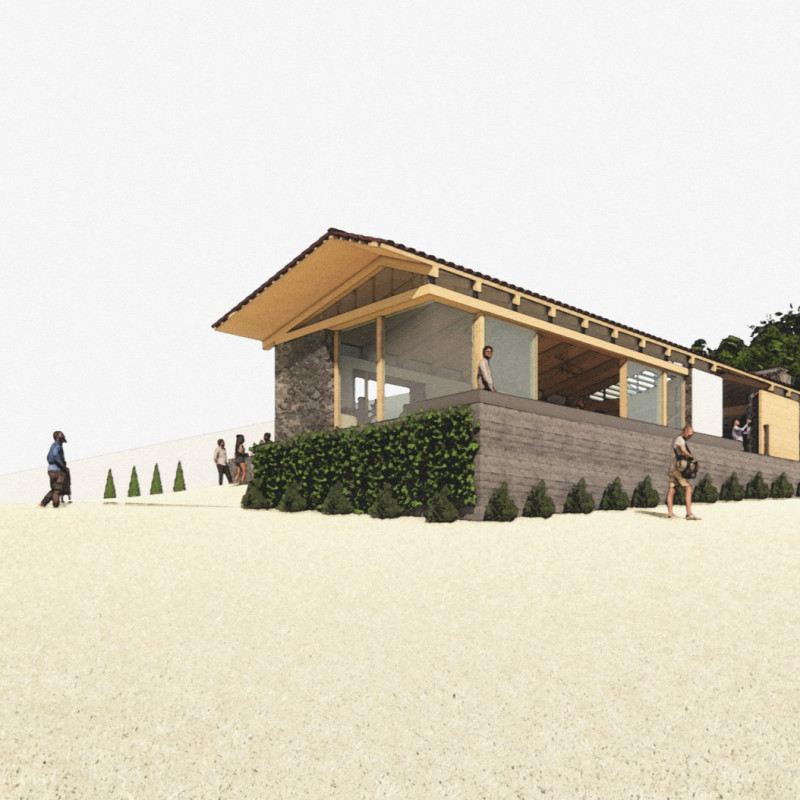 Cork Acoustic Ceiling and Terracotta Walls Enhance Vineyard Tasting Experience