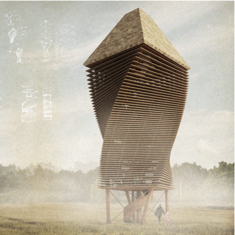 Twisting Core Framed in Wood with Panoramic Views