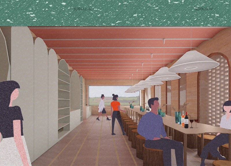 Curved Rammed Earth Structure Overlooking Vibrant Vineyards