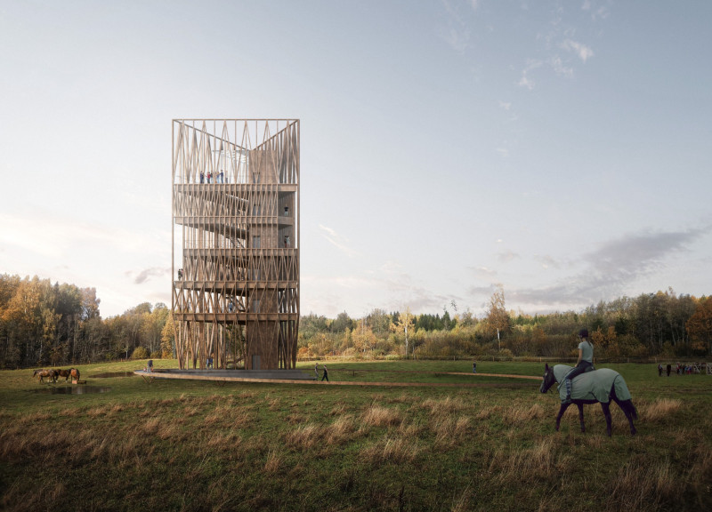 Corten Steel and Triangular Footprint Elevate Observation Tower Amidst Natural Landscape