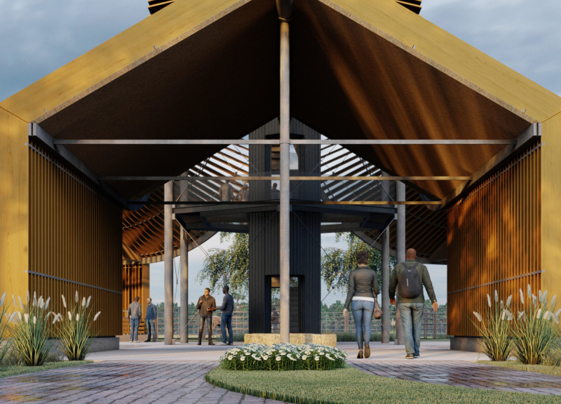 Hexagonal Observation Tower Crafted from Local Wood in a Biosphere Reserve