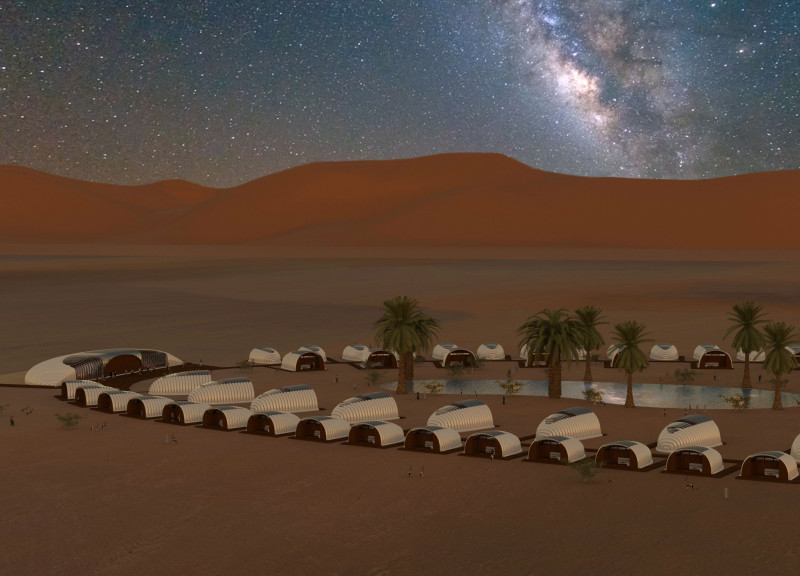 Inflatable Fabric Structures for Desert Water Collection and Community Living