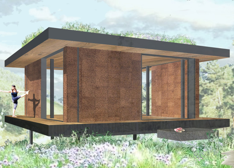 Cork-Insulated Retreat with Green Roofs Emphasizing Modular Design