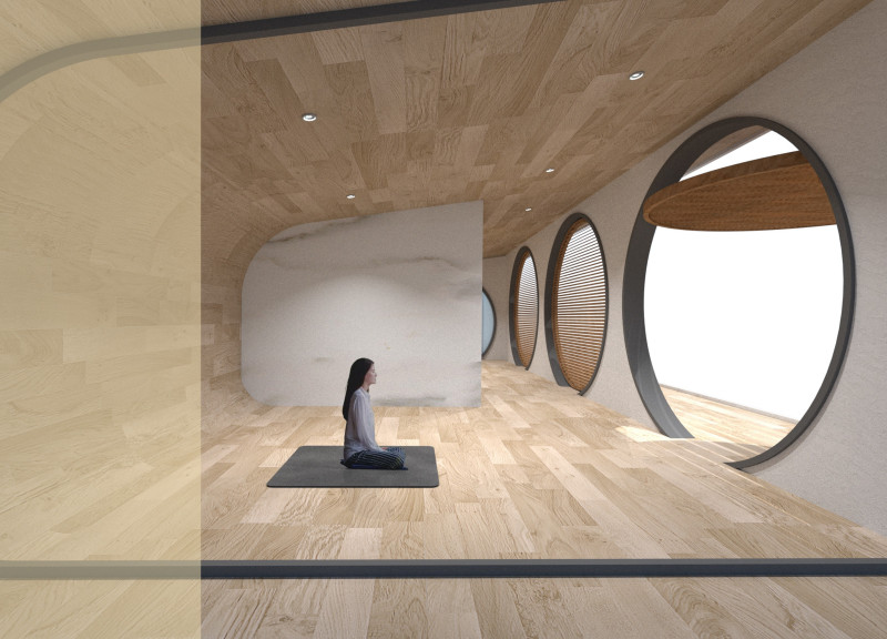 Concave Shell and Fixed Beds Create Serenity in a Meditation Retreat