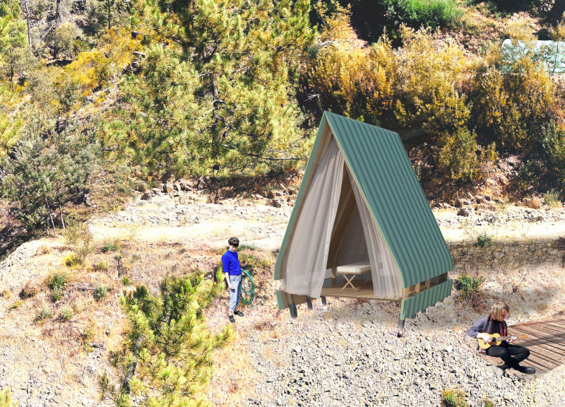 High Rafters and Rainwater Collection in a Tranquil Forest Retreat