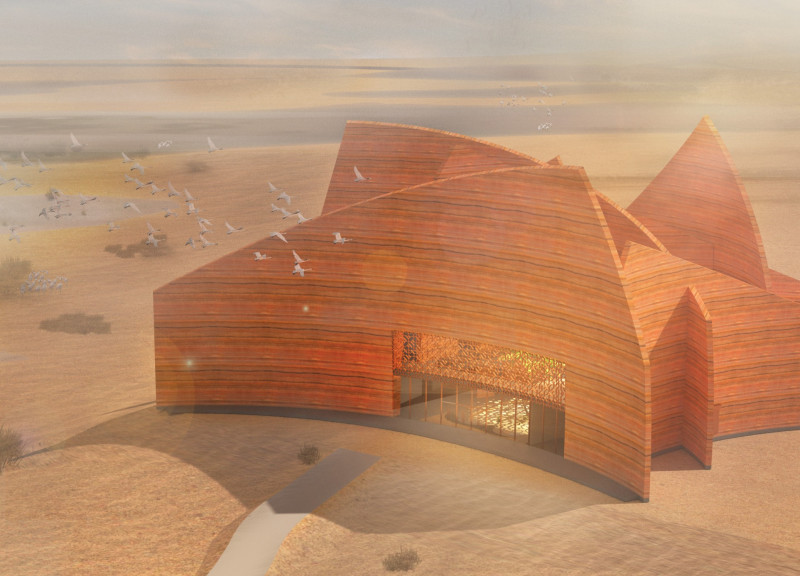 Rammed Earth Structure Embracing Panoramic Views of Wetlands