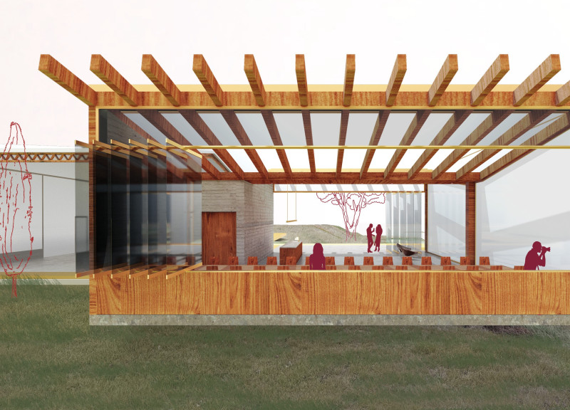 Brass Accents and Gold-Painted Deck Enhance Vineyard Tasting Pavilion