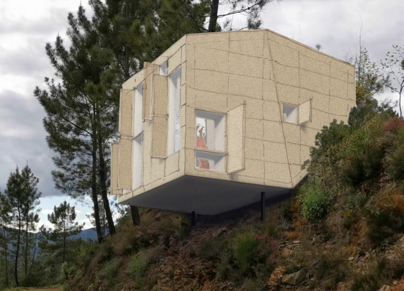 Cork Facade and Photovoltaic Skylights in a Compact Living Space