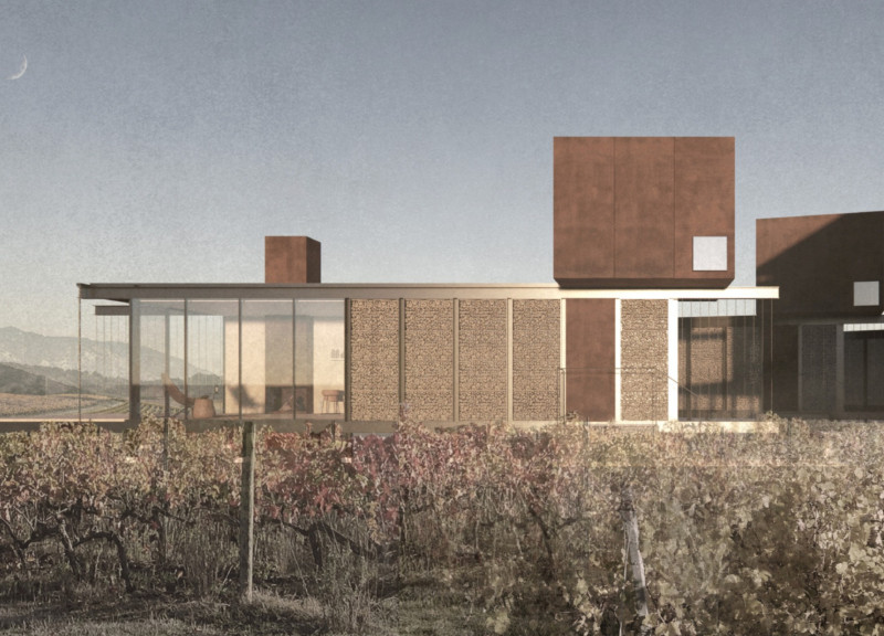 Corten Cladding and Gabion Walls Creating a Tranquil Vineyard Retreat
