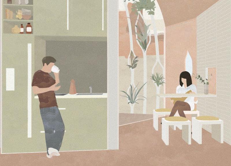 Mycelium-Insulated Living Space with Hydroponic Terrace