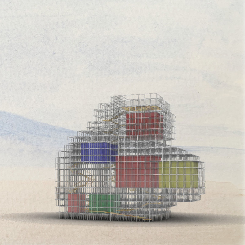 Floating Colorful Boxes with Polycarbonate Panels in a Visitor Center Setting