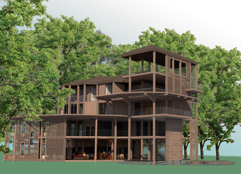 Cave-Inspired Retreat with Reclaimed Wood and Glass Features