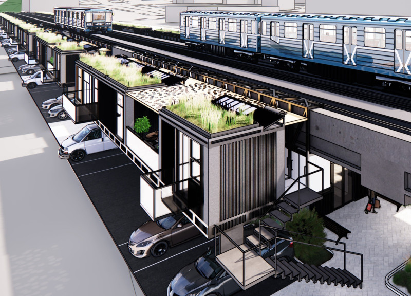 Elevated Green Roofs and Fiber Cement Structures in Sustainable Urban Housing