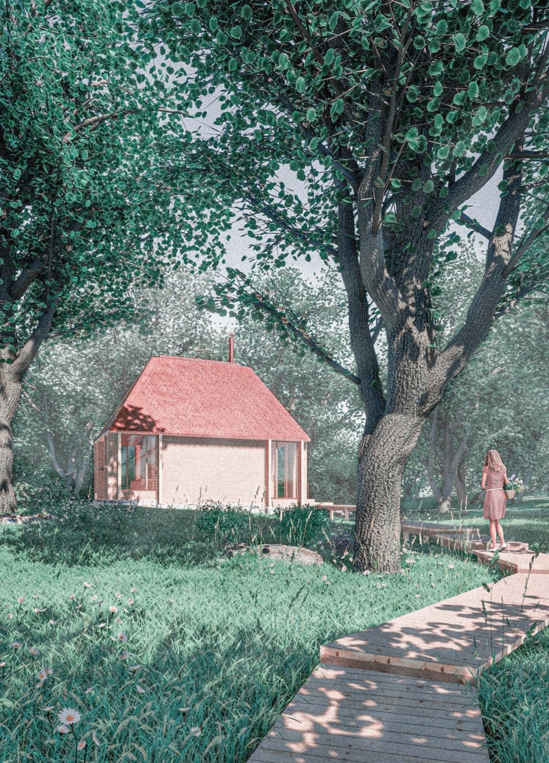 Pyramid Roof Retreat Constructed from Stacked Timber Planks