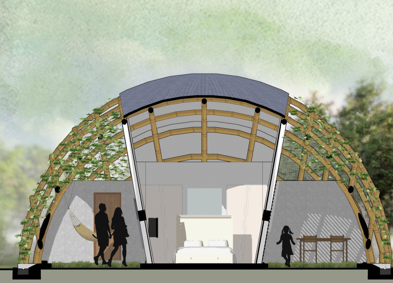 Bamboo Framework Enhances Retreat Experience Amidst Nature