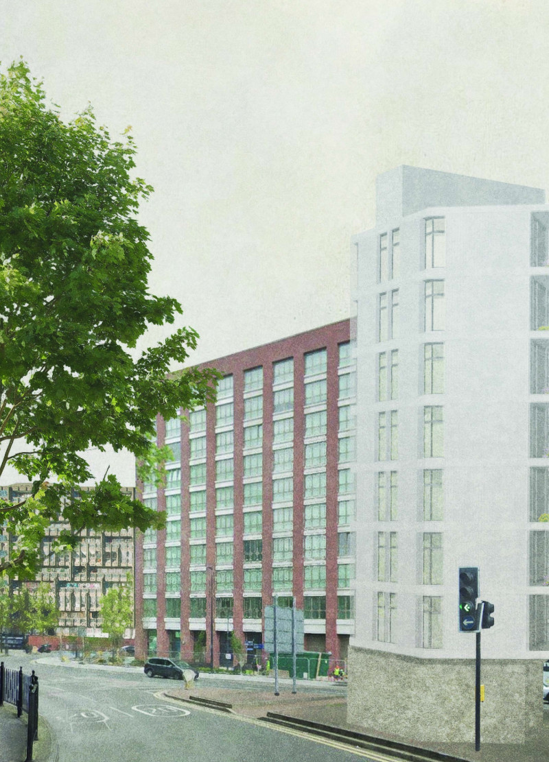 Concrete Massing with Pixelated Terraces and Acoustic Barriers for Urban Living