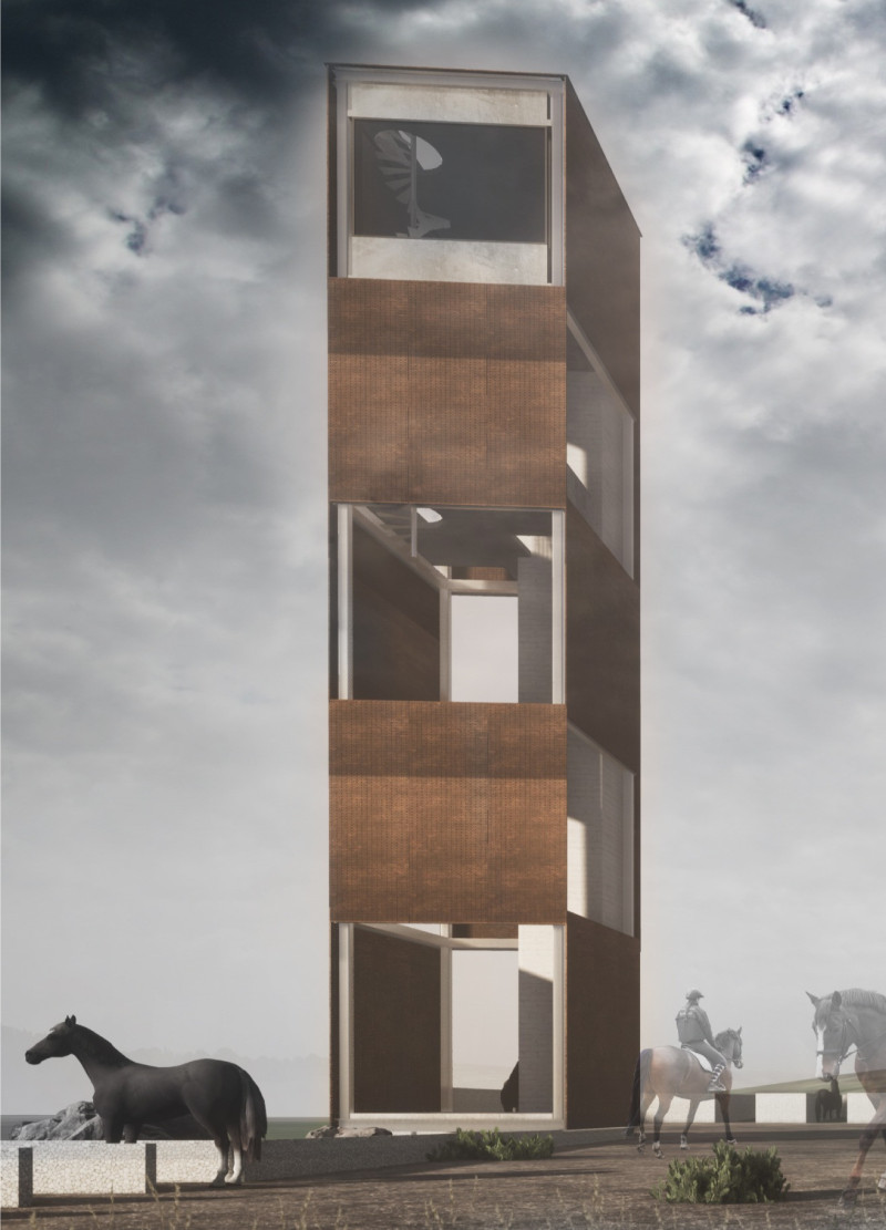 Rubble Walls and Weathered Steel in a Community Observation Structure