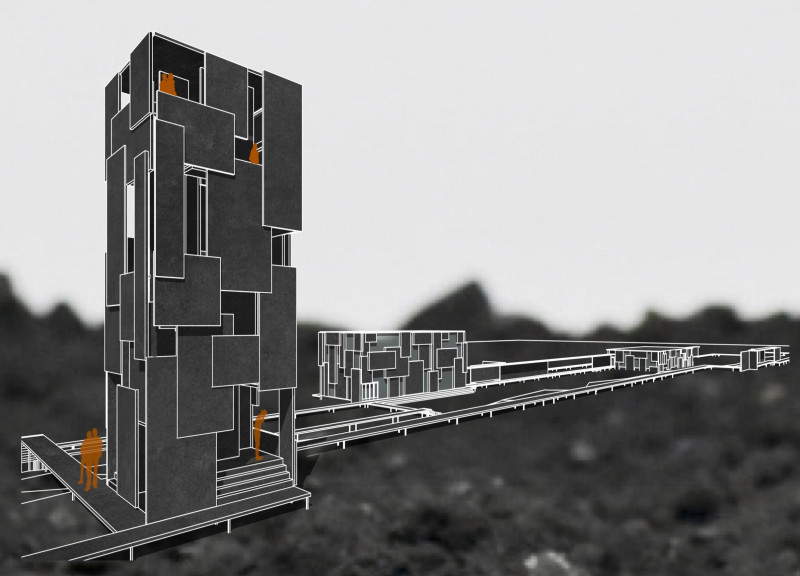 Curved Black Steel Form with Integrated Cold Pool for Visitor Engagement