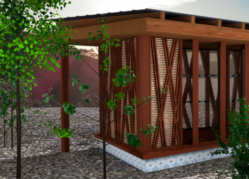 Elevated Meditation Cabin with Pivoting Doors and Solar Panels