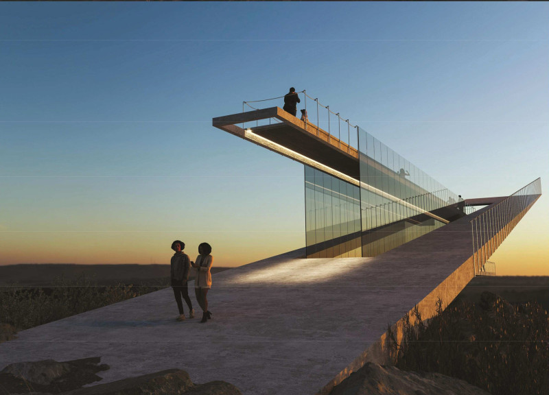 Elevated Viewing Platform with Simple Plates Framing Natural Landscapes