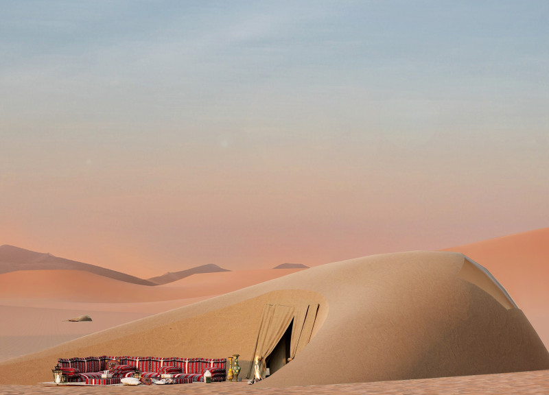 U-Shaped Lodges with Skylights Integrating into Desert Dunes