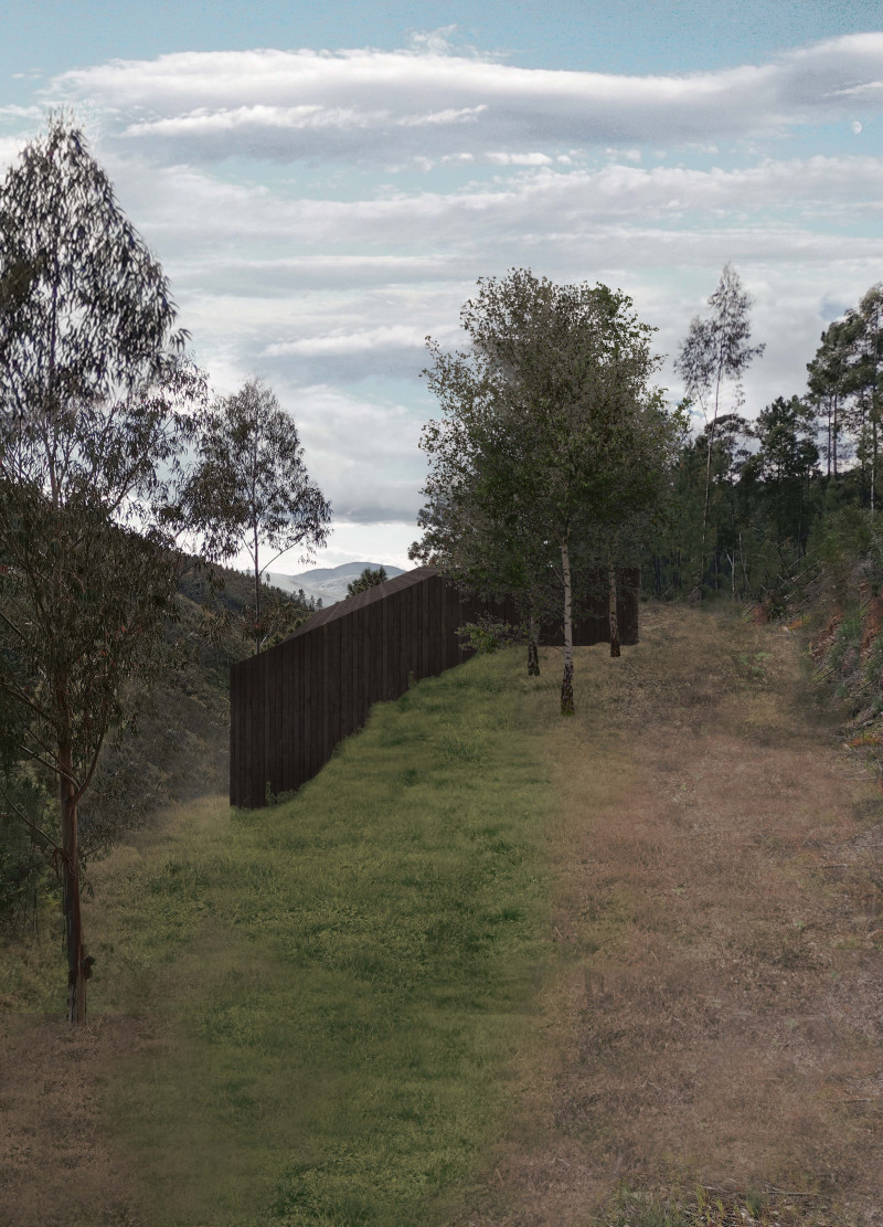 Burned Pine Integration Enhances Tranquility in Woodland Retreat