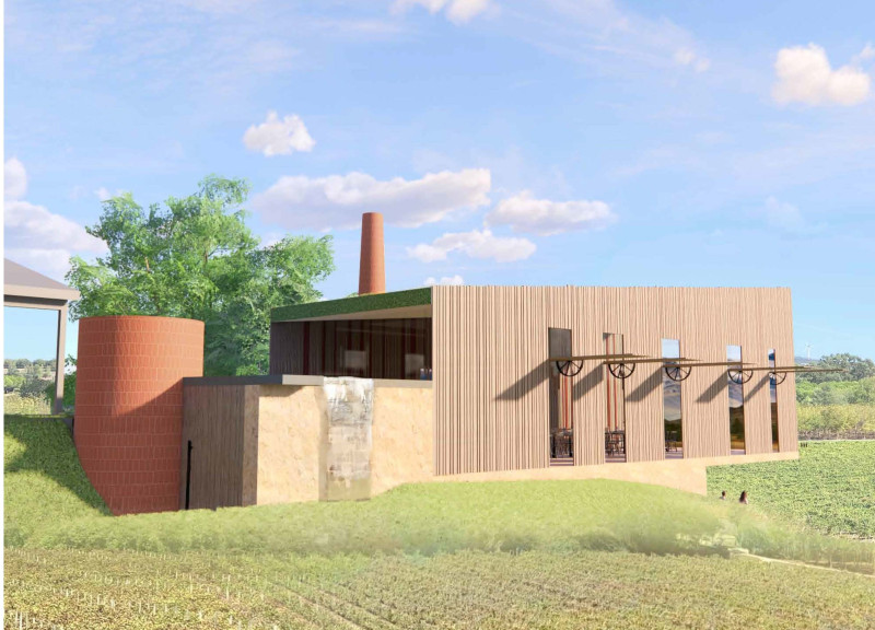 Reclaimed Wood and Green Roof Blend in a Community Tasting Room
