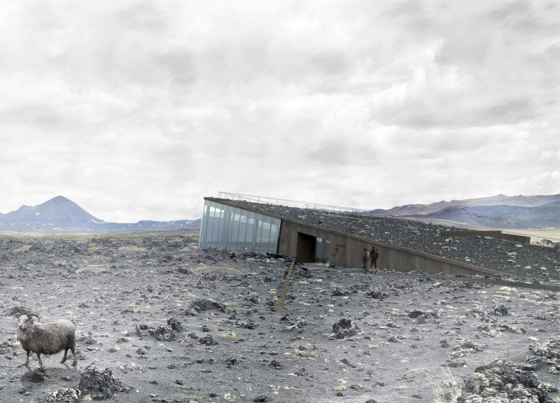 Gabion Baskets and Volcanic Stone Create a Multi-Functional Space at the Base of a Volcano