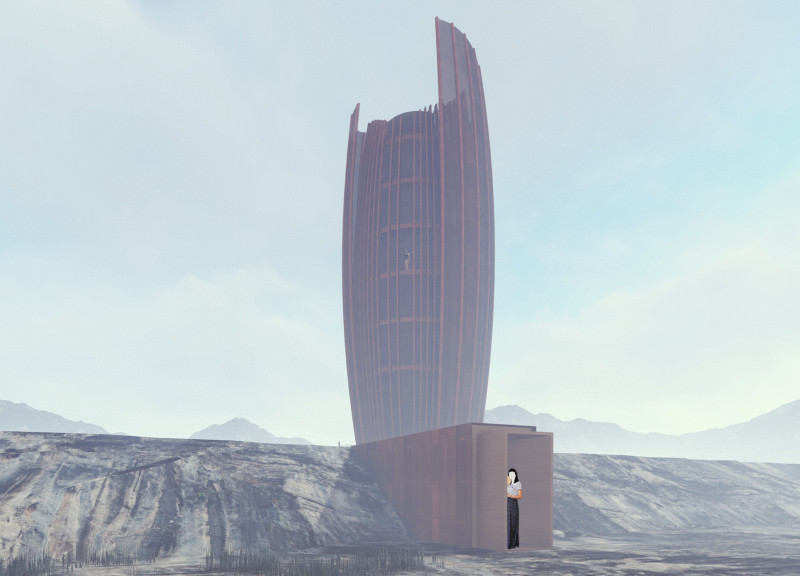 Corten Steel Tower Bridging Tectonic Landscapes in Iceland