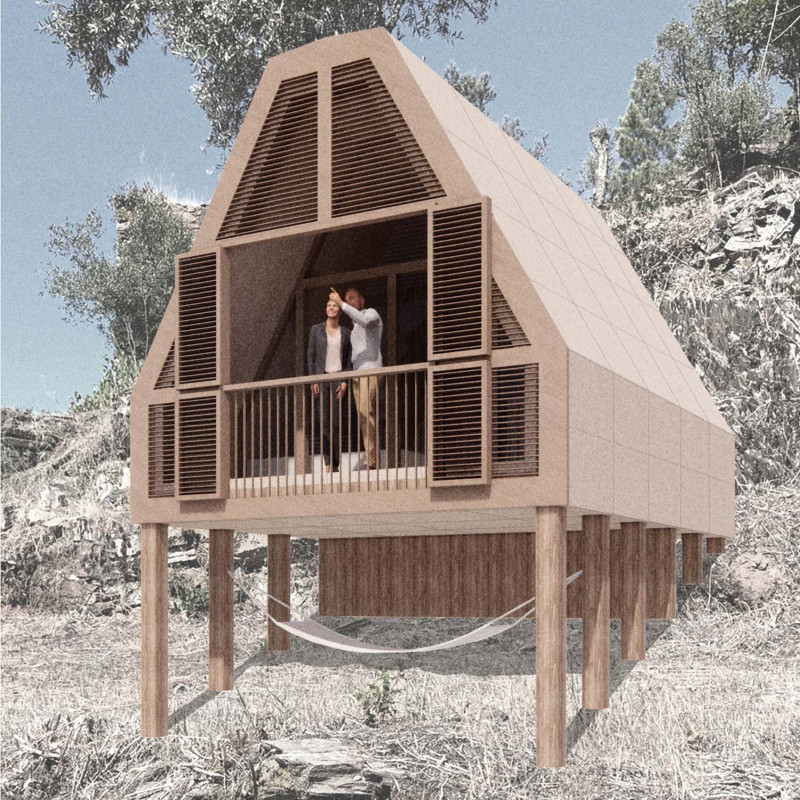 Cork Cladding and Glulam Structure Enhancing Modular Living in Natural Settings