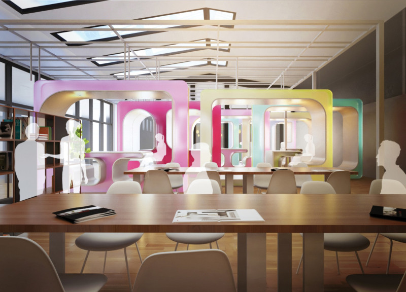 Colorful Slices with Acoustic Panels in a Flexible Workspace