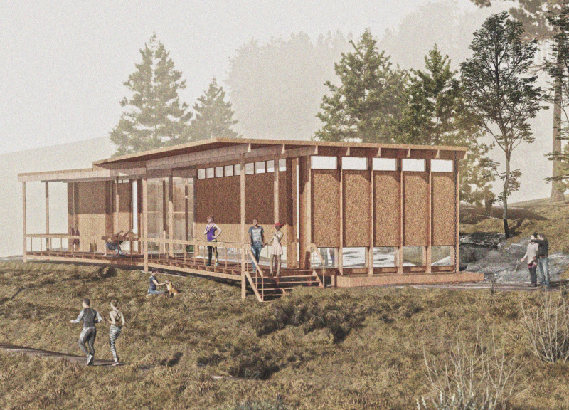 Floating Spaces of OSB and Straw Bales for Mindful Retreats