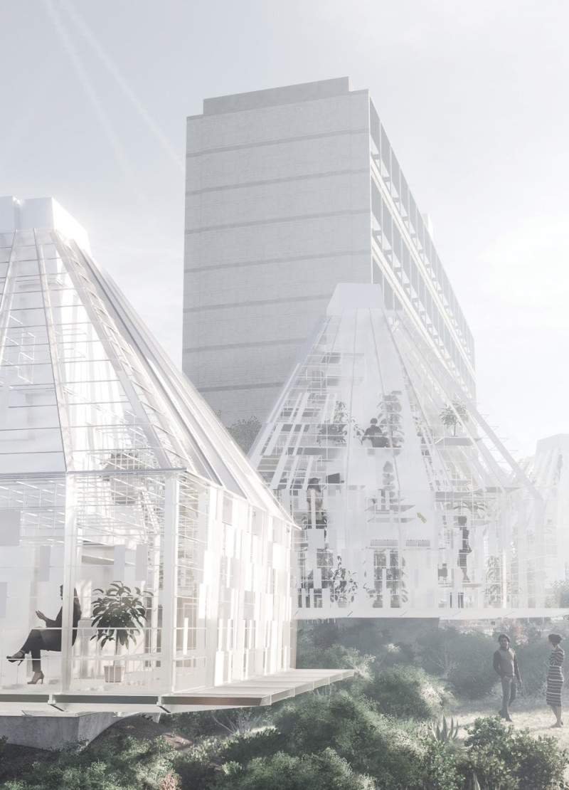 Pyramid-Formed Residences with Recycled Concrete and Sustainable Timber Integrating Community Green Spaces