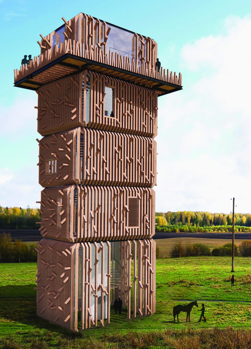 Haystack Tower Embracing Nature with CNC-Milled Wood and Panoramic Views