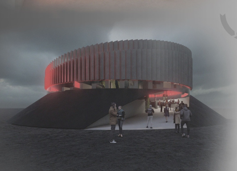 Lava Brick Coffee Shop with Vertical Garden at Volcanic Summit