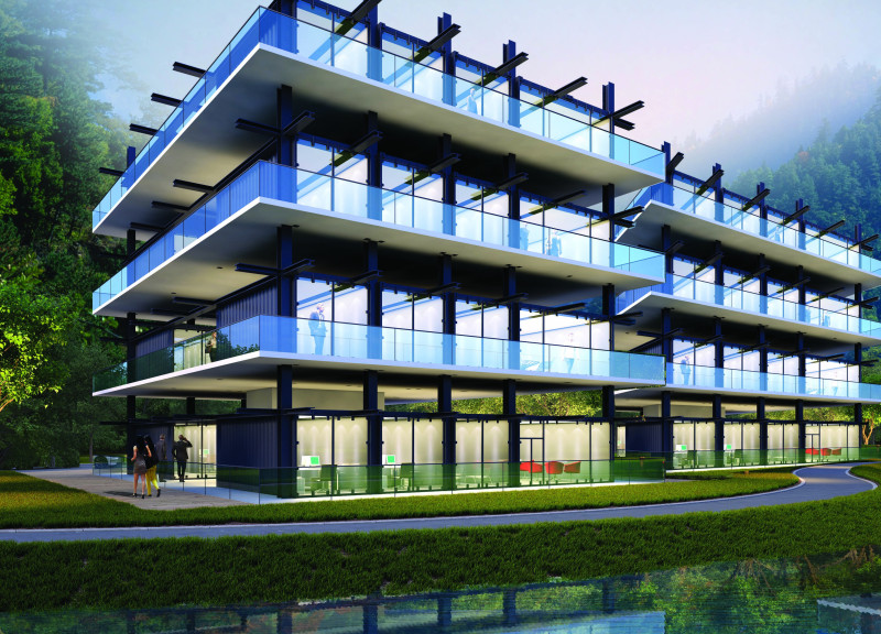 Gravity-Fed Rainwater Systems with Fire-Resistant Metal Skin in Modular Community Housing