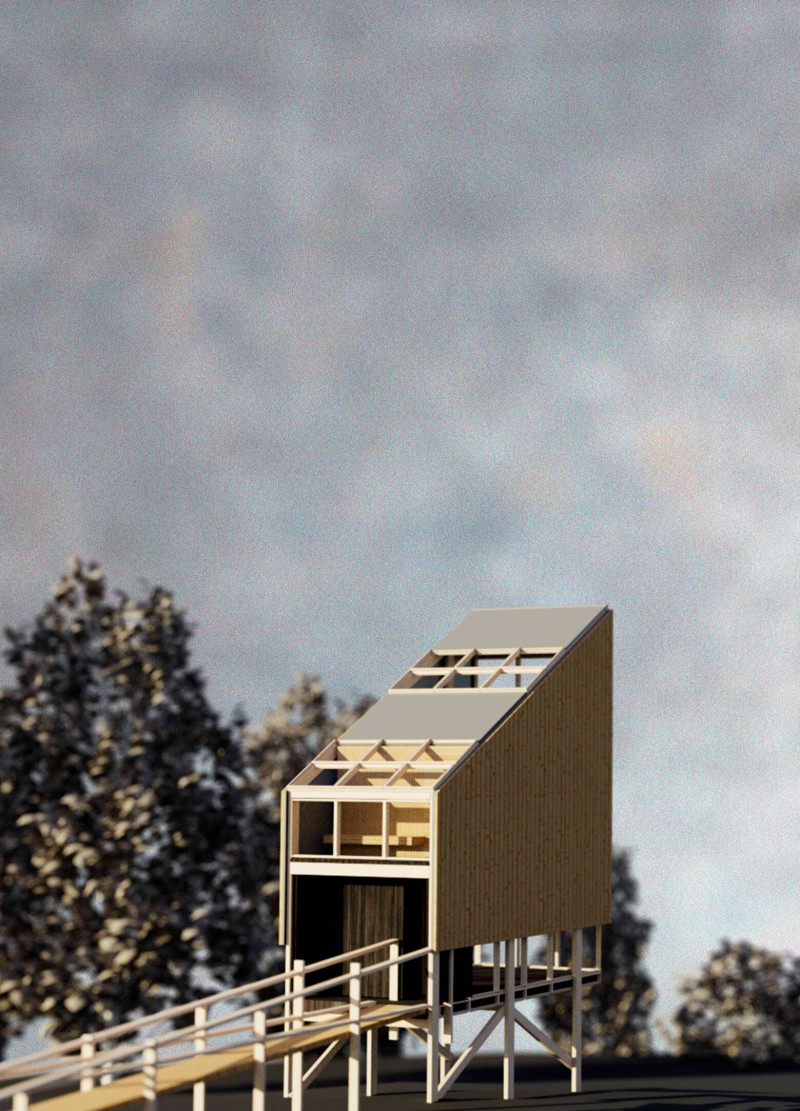 Vertical Serenity in Laminated Wood: a Meditation Retreat Amidst Nature