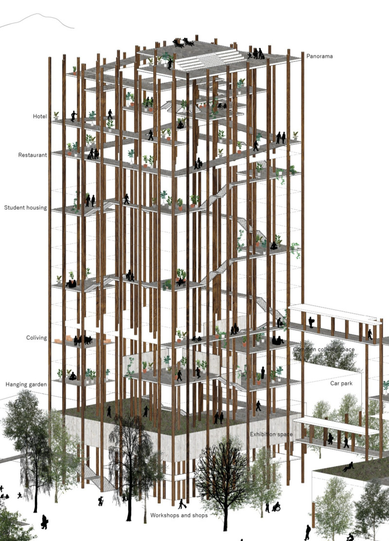 Forest Columns Elevating Community Living Amidst Alpine Peaks