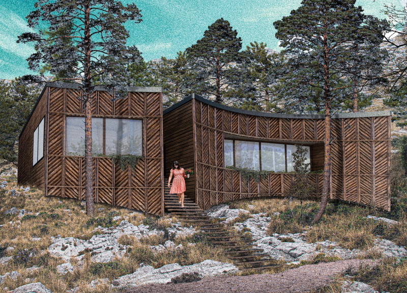 Logs and Greenery Create a Cave-Inspired Retreat for Wellness