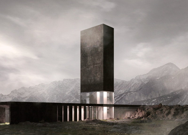 Panoramic Views Through Transparent Solar Panels in a Cave-Inspired Observation Tower