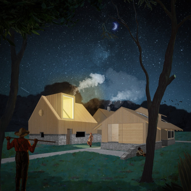 Mass Stone Walls and Wood Wrap Create a Harmonious Artist Retreat