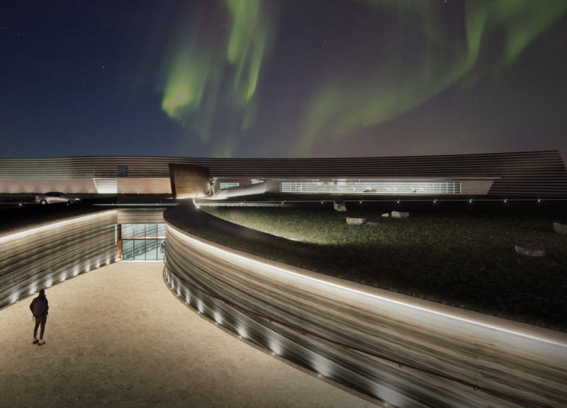 Grjótagjá Landscape Framed by Corten Steel and Precast Stone Integration