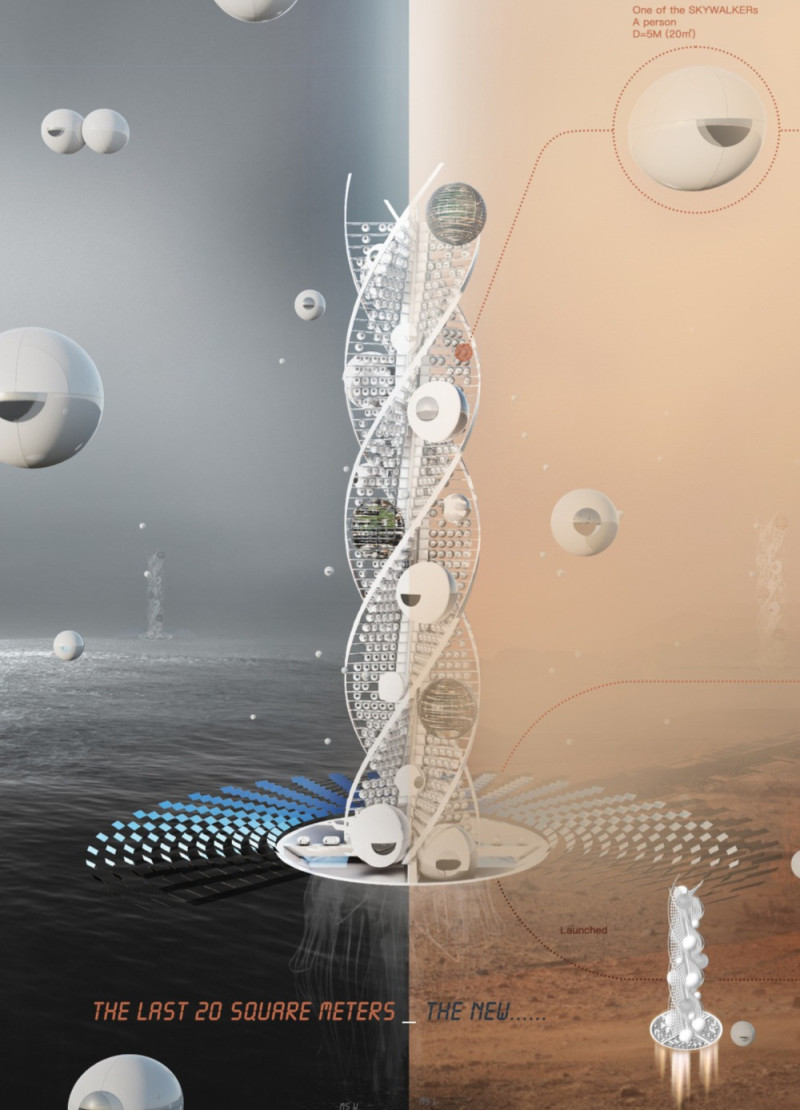 Compact Habitat for Interstellar Living with Modular Skywalkers