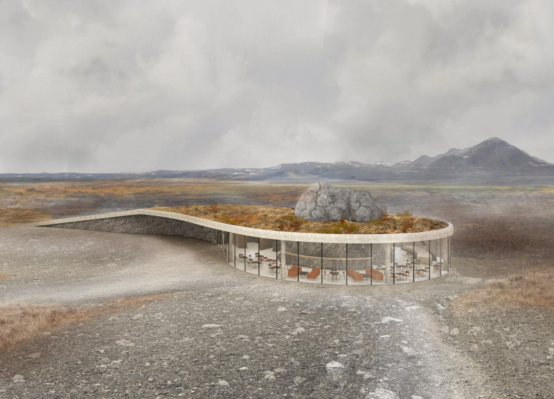 Local Stone Facade with Green Roofing in a Volcanic Landscape