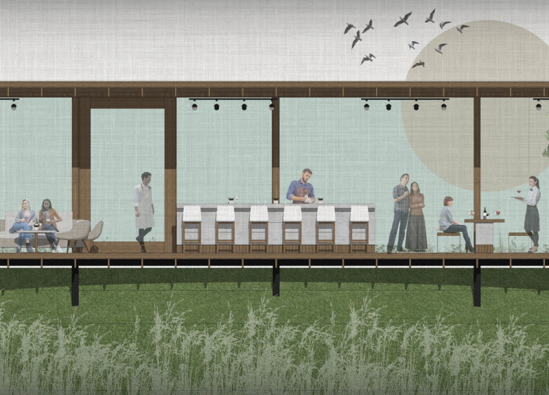 Panoramic Glass Structure with Steel Columns Overlooking Vineyards