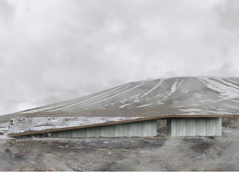 Floating Roof That Embraces Volcanic Terrain for Community Retreat