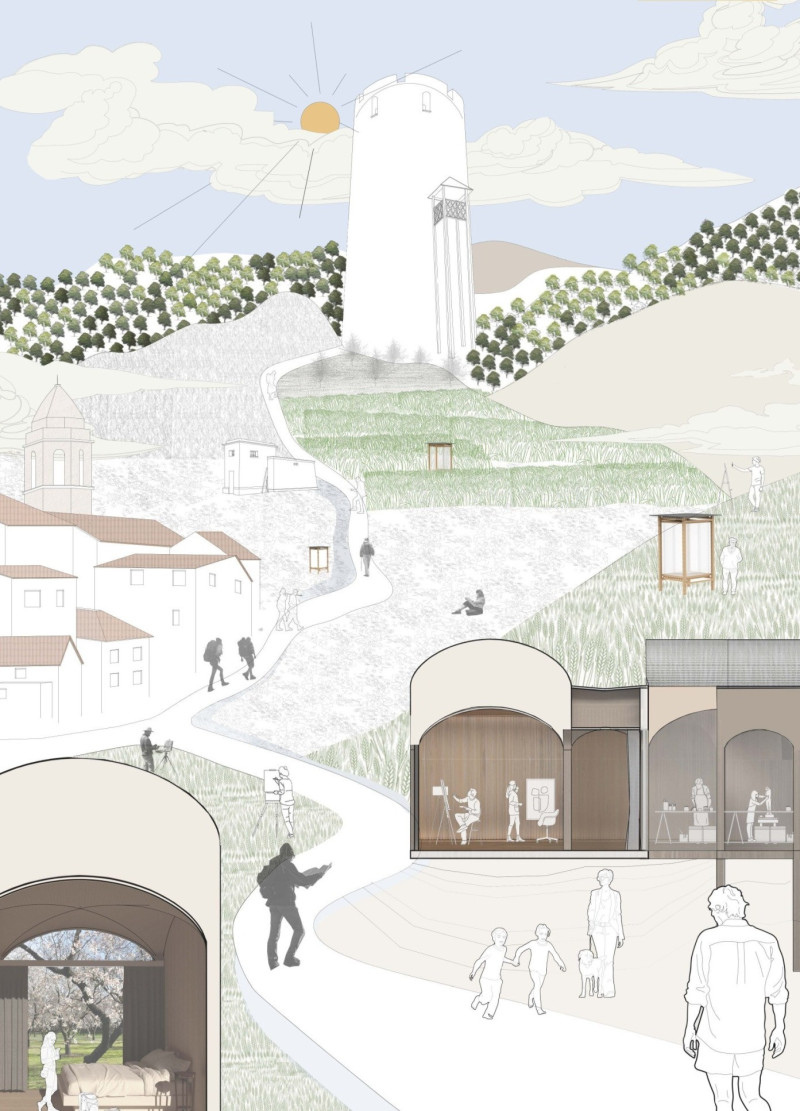 Timber Structures Supporting Olive and Almond Farming with Community Integration