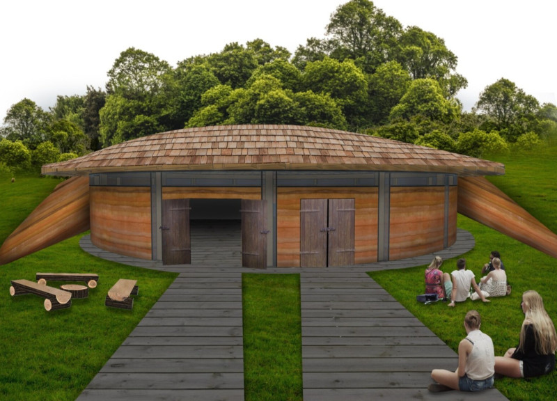 Rammed Earth Walls and Vertical Gardens in a Community-Focused Space